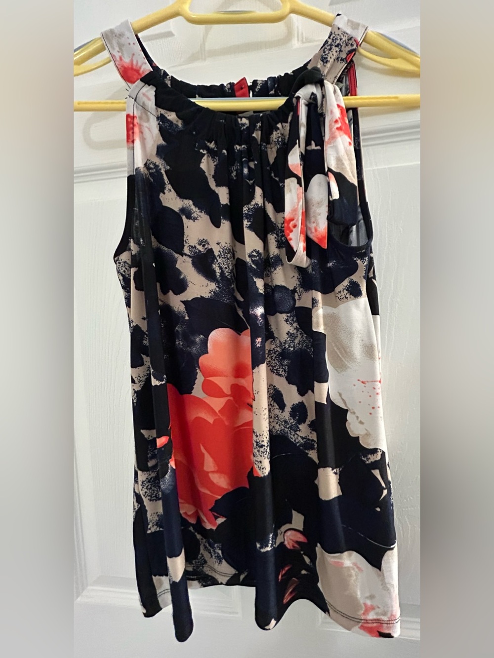 cleo Navy Floral Tie-Shoulder Tank with Coral Accents